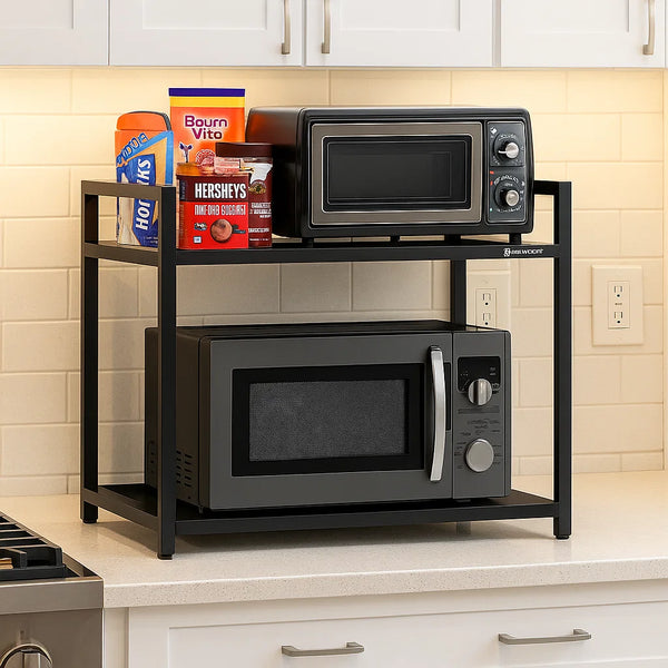 wow craft 2-Tier Standing Rack | Bathroom Countertop Storage Rack, Dish Rack for Kitchen Organizer, Cosmetic Shelf Rack | Floor-Mount Shelf Crafted with Engineered Wood & Metal