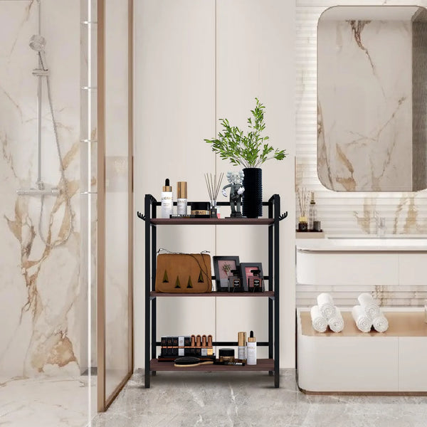 wow craft 3-Layer Multipurpose Microwave Oven Stand & OTG Rack | Floor-Mount Kitchen Storage Shelf with Black Pipe Design | Crafted with Engineered Wood & Metal | (90x60x40cms