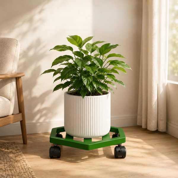 Mighty Home Heavy Duty Metal Plant Stand with Wheels – Rolling Pot Trolley for Indoor & Outdoor Plants, Lockable Casters (Pack of 1)