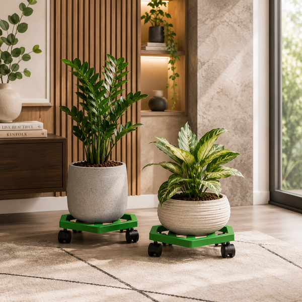 Mighty Home Heavy Duty Metal Plant Stand with Wheels – Rolling Pot Trolley for Indoor & Outdoor Plants, Lockable Casters (Pack of 2)