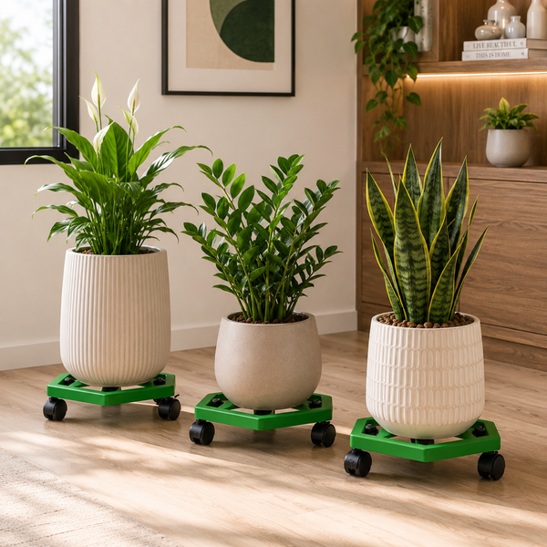 Mighty Home Heavy Duty Metal Plant Stand with Wheels – Rolling Pot Trolley for Indoor & Outdoor Plants, Lockable Casters (Pack of 3)