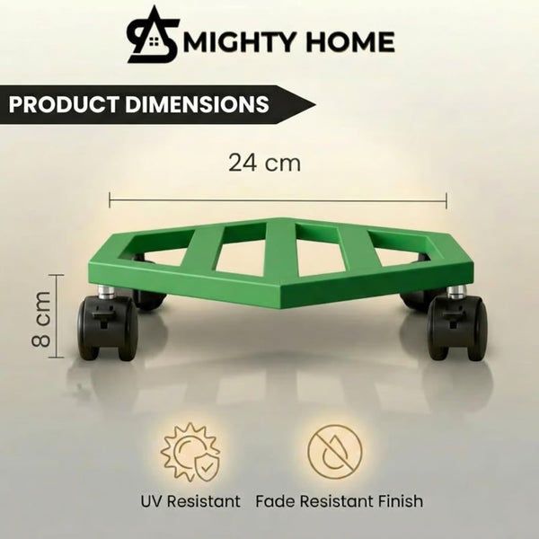 Mighty Home Heavy Duty Metal Plant Stand with Wheels – Rolling Pot Trolley for Indoor & Outdoor Plants, Lockable Casters (Pack of 2)