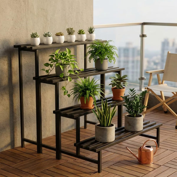 Mighty Home 4 Tier Metal Plant Stand, Heavy Duty Iron Pot Rack for Indoor and Outdoor Use, Balcony, Garden, Decor Space and Saving Multi Purpose Holder
