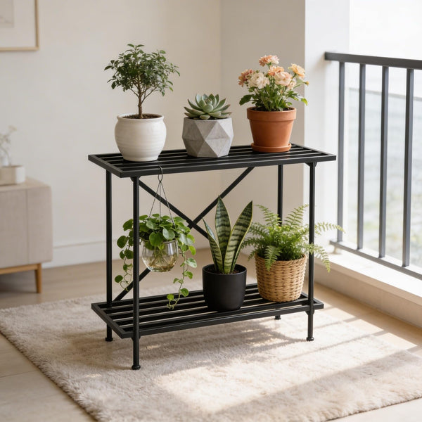 Mighty Home 2-Tier Metal Plant Stand – Space-Saving Rust-Resistant Flower Pot Holder for Balcony & Indoor Use