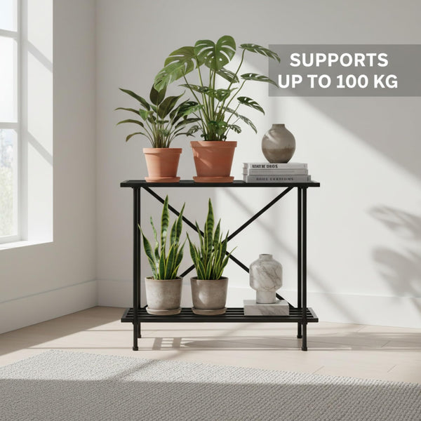 Mighty Home 2-Tier Metal Plant Stand – Space-Saving Rust-Resistant Flower Pot Holder for Balcony & Indoor Use