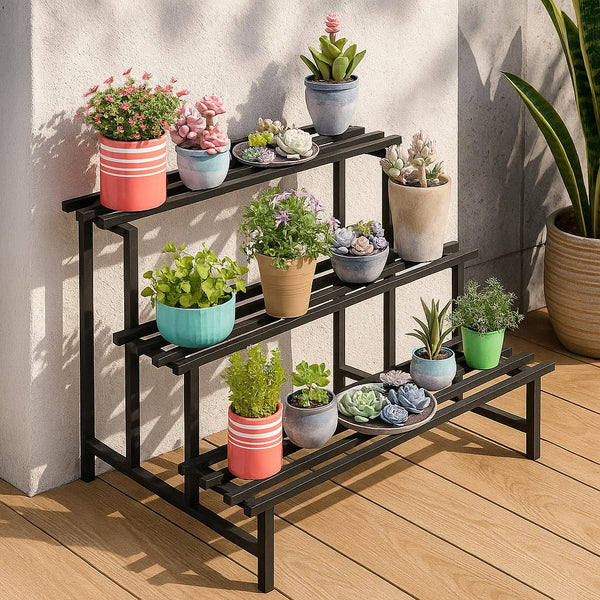 Mighty Home 3-Tier Metal Plant Stand, Heavy-Duty Iron Pot Rack for Balcony, Garden & Indoor Outdoor Home Décor