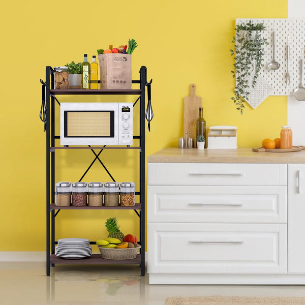 Wow Craft 4-Tier Multipurpose Kitchen Storage Rack for Home | Microwave & OTG Oven Stand with Utility Hooks | Heavy Duty Engineered Wood & Metal Organizer Shelf for Utensils & Appliances | 130x60x40 cm
