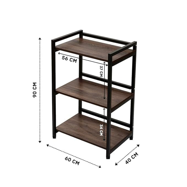Wow Craft 3-Layer Multipurpose Microwave Oven Stand & OTG Rack | Engineered Wood & Metal Kitchen Storage Shelf with Pipe Design (90x60x40 cm)