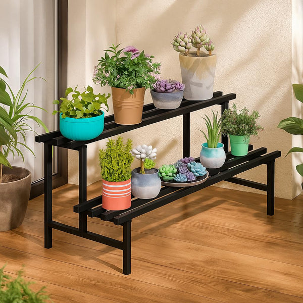 Mighty Home 2 Tier Metal Plant Stand, Durable Iron Flower Pot Rack for Indoor & Outdoor Plants, Balcony Garden & Home Decor, Single Pack