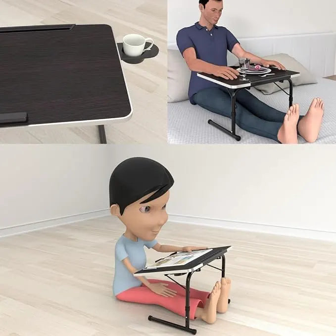 wow craft Multipurpose Portable and Adjustable Laptop Table | Over Bed Table, Lap Desk with Wooden Top | Table Mat Finish | Kids Study Table | 36x48 cm (Black)