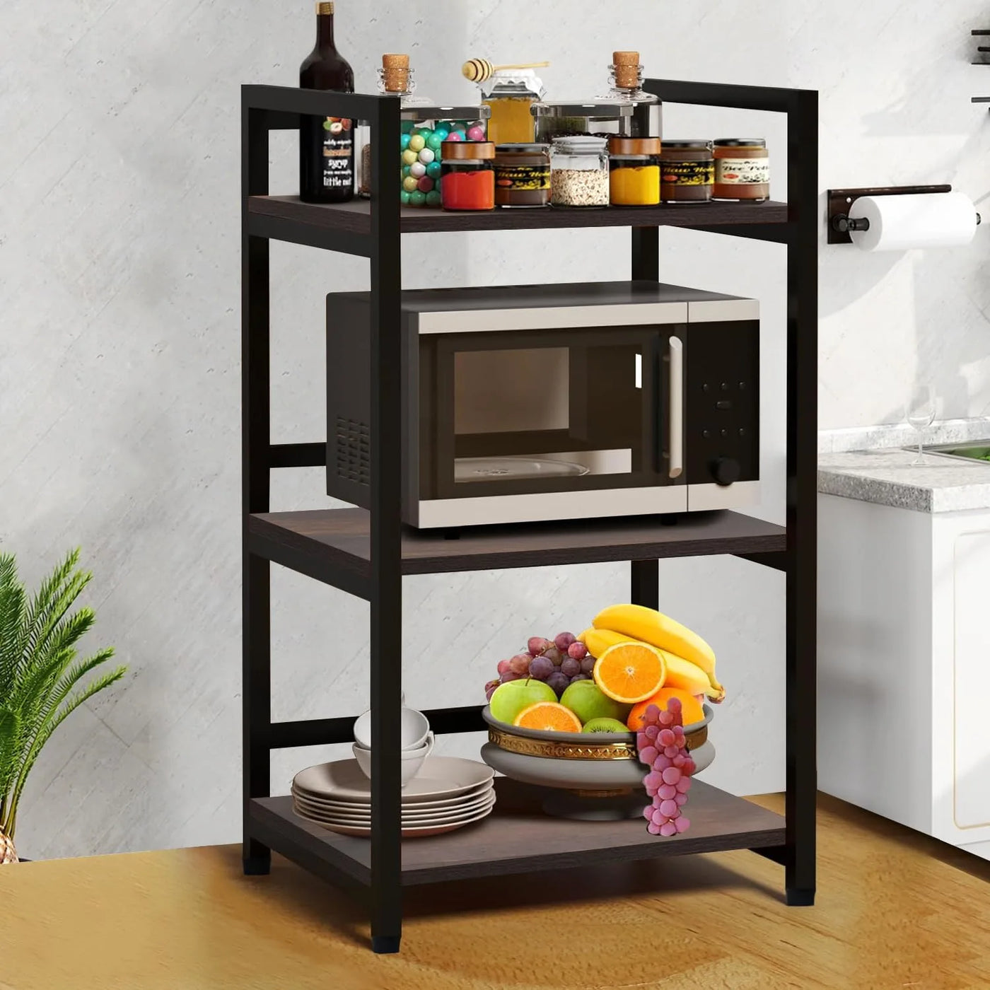 wow craft Standing Rack, Bathroom Countertop Storage Rack, Dish Rack for Kitchen Organizer, Cosmetic Shelf Rack | Floor-Mount Shelf with Black Pipe Design Crafted with Engineered Wood and Metal