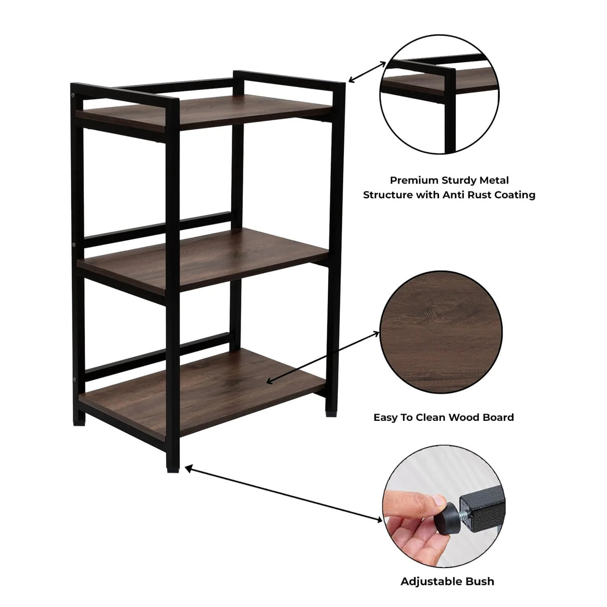 wow craft Standing Rack, Bathroom Countertop Storage Rack, Dish Rack for Kitchen Organizer, Cosmetic Shelf Rack | Floor-Mount Shelf with Black Pipe Design Crafted with Engineered Wood and Metal