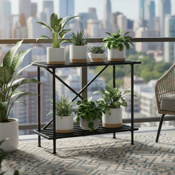 Mighty Home 2-Tier Metal Plant Stand – Space-Saving Rust-Resistant Flower Pot Holder for Balcony & Indoor Use