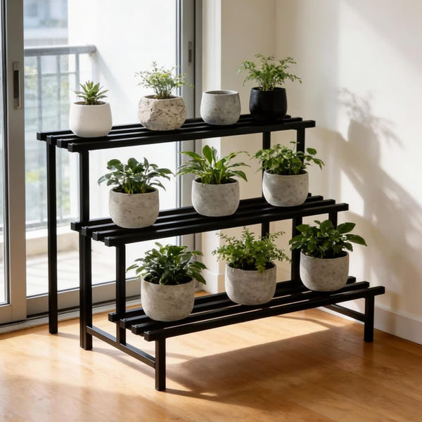 Mighty Home 3-Tier Metal Plant Stand, Heavy-Duty Iron Pot Rack for Balcony, Garden & Indoor Outdoor Home Décor