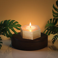 Wow-Craft Wooden Hexagon Shape Tea Light Candle Holder With Candle (Pack Of 12)